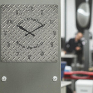 Rustic Diamond Plate Faux Metal Lug Pattern Custom Square Wall Clock