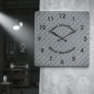 Rustic Diamond Plate Faux Metal Lug Pattern Custom Square Wall Clock