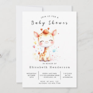 Rustic Digital Giraffe Baby Shower Invitation