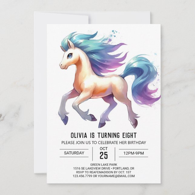 Rustic Digital Horse Birthday Invitation (Front)