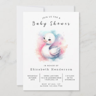 Rustic Digital Swan Baby Shower Invitation