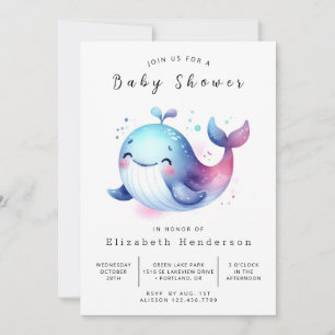 Rustic Digital Whale Baby Shower Invitation