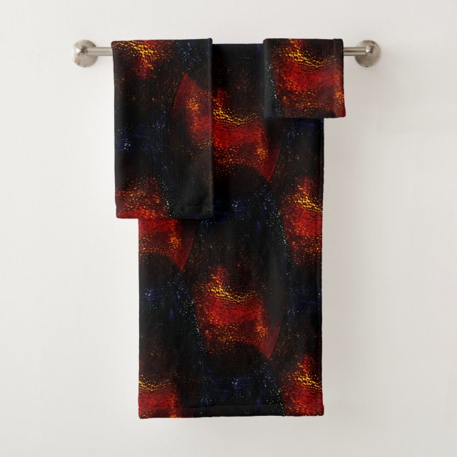 Rustic digitaly red texture with darkest curves    bath towel set (Insitu)