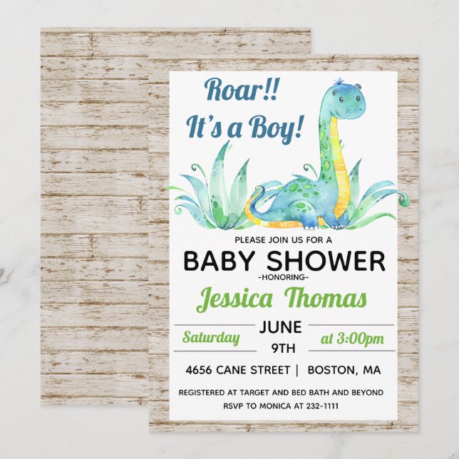 Rustic Dinosaur Boy Baby Shower Invitation (Front/Back)