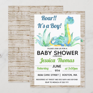 Rustic Dinosaur Boy Baby Shower Invitation