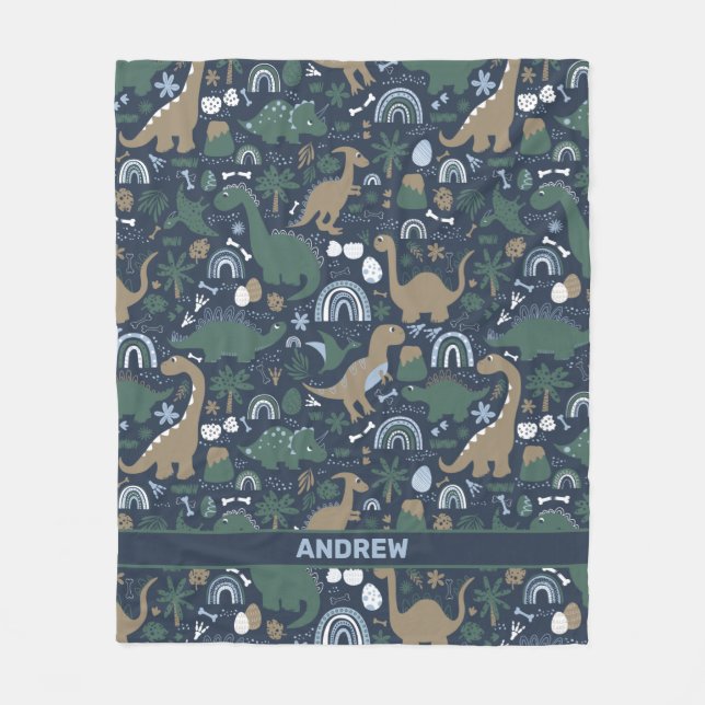 Rustic Dinosaur Forest Prehistoric Personalised Fleece Blanket (Front)