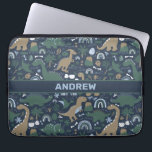 Rustic Dinosaur Forest Prehistoric Personalised Laptop Sleeve<br><div class="desc">Rustic Dinosaur Forest Prehistoric Personalised Pattern. Masculine brown,  green,  blue dinosaur design with rainbow,  volcanoes,  and other prehistoric details.</div>