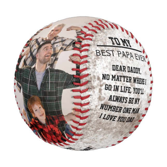 Rustic Dirty white with Photo collage Father's day Baseball (Angled)