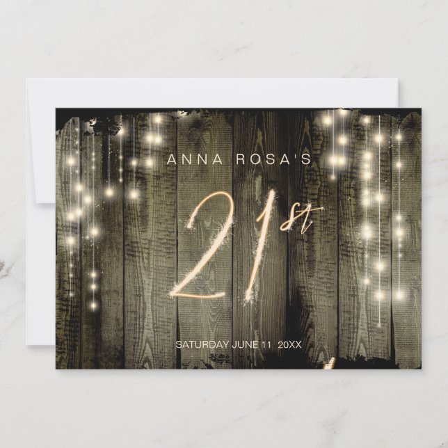 *~* Rustic Distressed Barn Wood  21st Birthday Inv Invitation (Front)