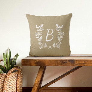 Rustic Distressed Beige And White Wreath Cushion