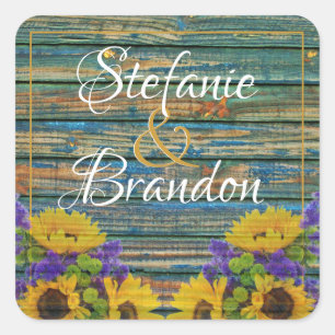 Rustic Distressed Blue Fence & Daisies Square Sticker