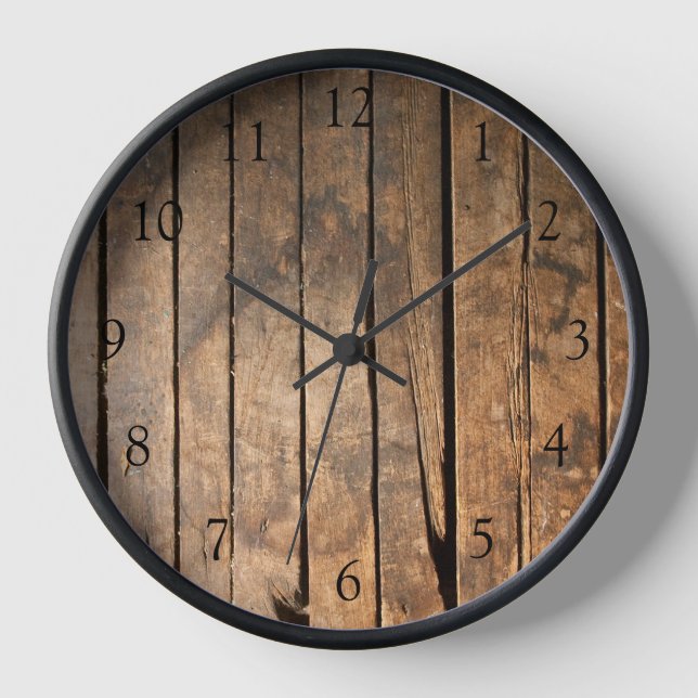Rustic distressed dark outdoors Barn Wood pattern Clock (Front)