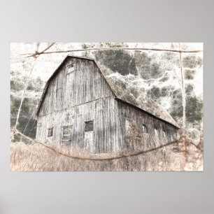 Rustic Distressed Grey Brown Barn Vintage Texture Poster