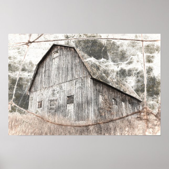 Rustic Distressed Grey Brown Barn Vintage Texture Poster (Front)