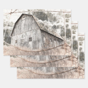 Rustic Distressed Grey Brown Barn Vintage Texture Wrapping Paper Sheet