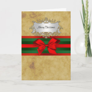 Rustic Distressed, Red & Green Ribbon Christmas Holiday Card