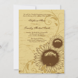 Rustic distressed sunflower wedding invite