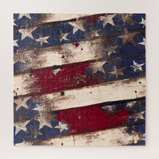 Rustic Distressed USA Flag  Red White Blue  Jigsaw Puzzle (Vertical)