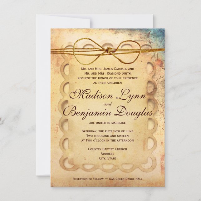 Rustic Distressed Vintage Paper Wedding Invitation (Front)