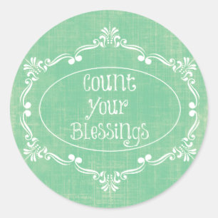 Rustic distressed with Count your Blessings Quote Classic Round Sticker