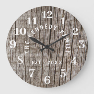 Rustic Distressed  Wood Family Name Farmhouse Large Clock