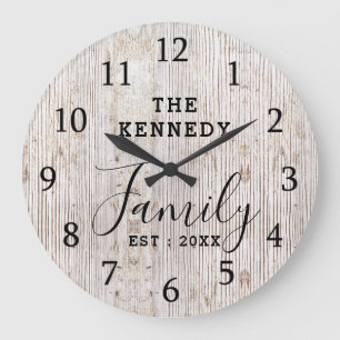 Rustic  Distressed Wood Farmhouse Family Name  Large Clock