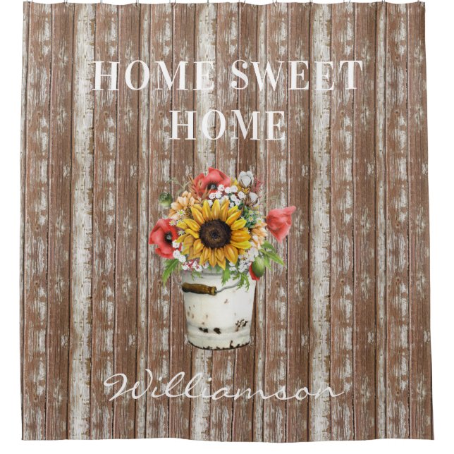 Rustic Distressed Wood Farmhouse Home Sweet Home  Shower Curtain (Front)