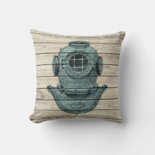 Rustic diver helmet in nautical vintage design cushion