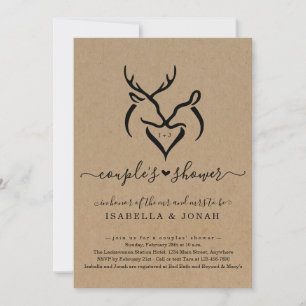 Rustic Doe & Deer Antlers Heart Couple's Shower Invitation