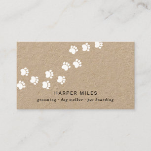 Rustic dog boarding professional white paw path business card