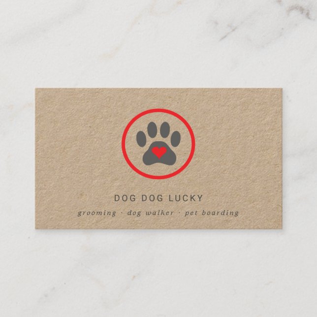 Rustic dog grooming paw print label business busin card (Front)