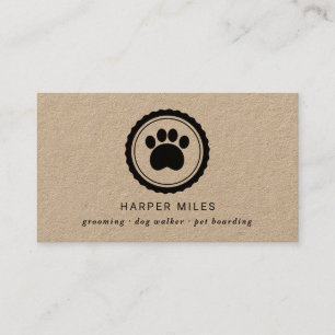 Rustic dog grooming paw print label business card
