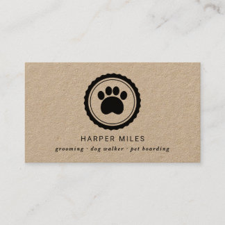 Rustic dog grooming paw print label business card