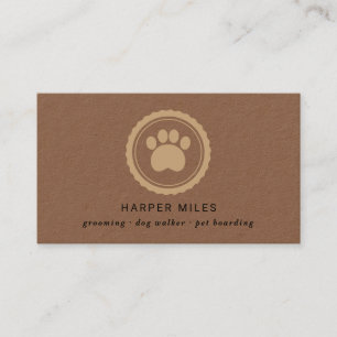 Rustic dog grooming paw print label business card
