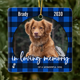 Rustic Dog Memorial Blue Plaid Pet Loss Keepsake Ceramic Ornament
