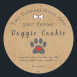 Rustic Dog Paw Custom doggie cookie Classic Round Sticker<br><div class="desc">A suitable label for dog business,  dog treats or homemade dog biscuits. Can be used for veterinary/groomer/dog care,  customer evaluation or other purposes.</div>