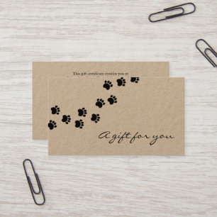 Rustic dog paw path kraft paper gift certificate