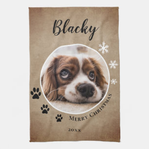 Rustic Dog Pet Photo Merry Christmas Tea Towel