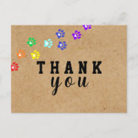 Rustic Dog Rainbow Paw Custom Thank you Postcard