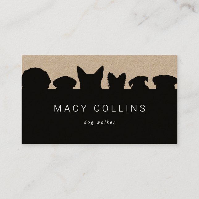Rustic dog silhouette brown kraft business card (Front)