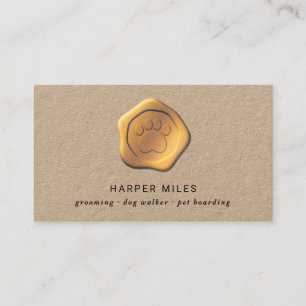 Rustic dog sitter gold paw wax label business card