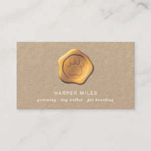 Rustic dog sitter paw gold wax seal business card
