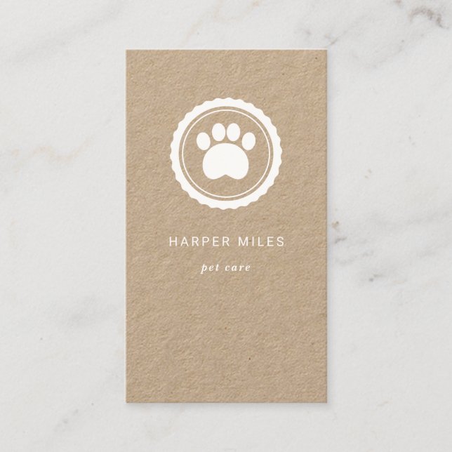 Rustic dog sitter paw print label business card (Front)