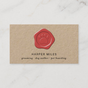 Rustic dog sitter paw wax label business card