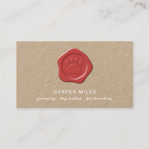 Rustic dog sitter paw wax seal business card