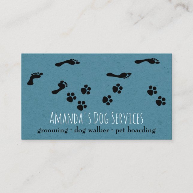 Rustic Dog Sitter Pet Services Grooming Paw Path Business Card (Front)