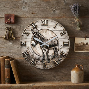 Rustic Donkey Farmhouse Vintage Country Barn Large Clock