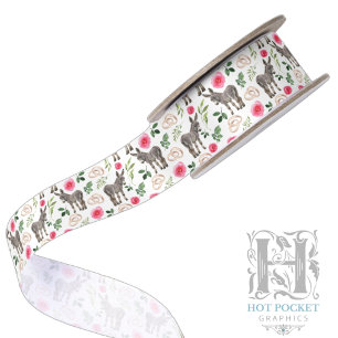 Rustic Donkey Floral Pink Satin Ribbon