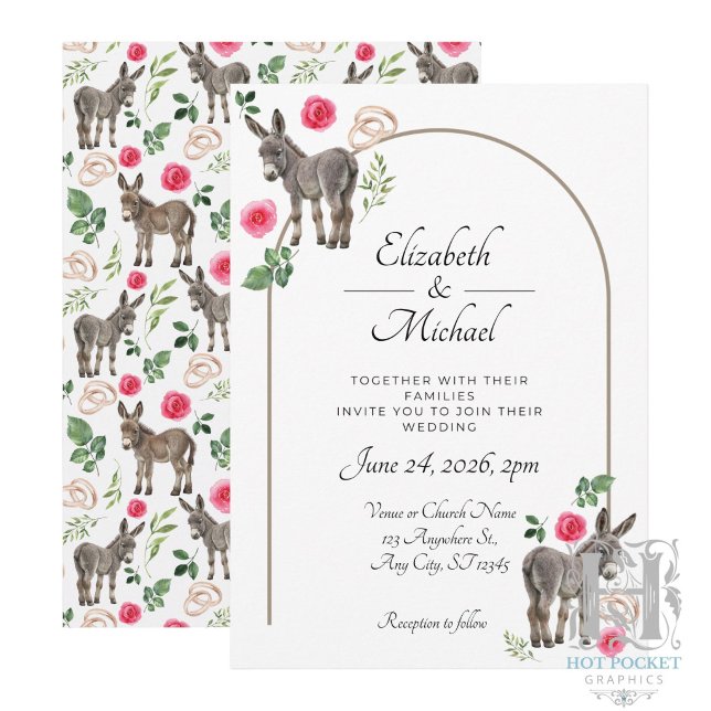 Rustic Donkey Floral Pink Wedding Invitation (Creator Uploaded)