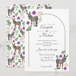 Rustic Donkey Floral Purple Wedding Invitation